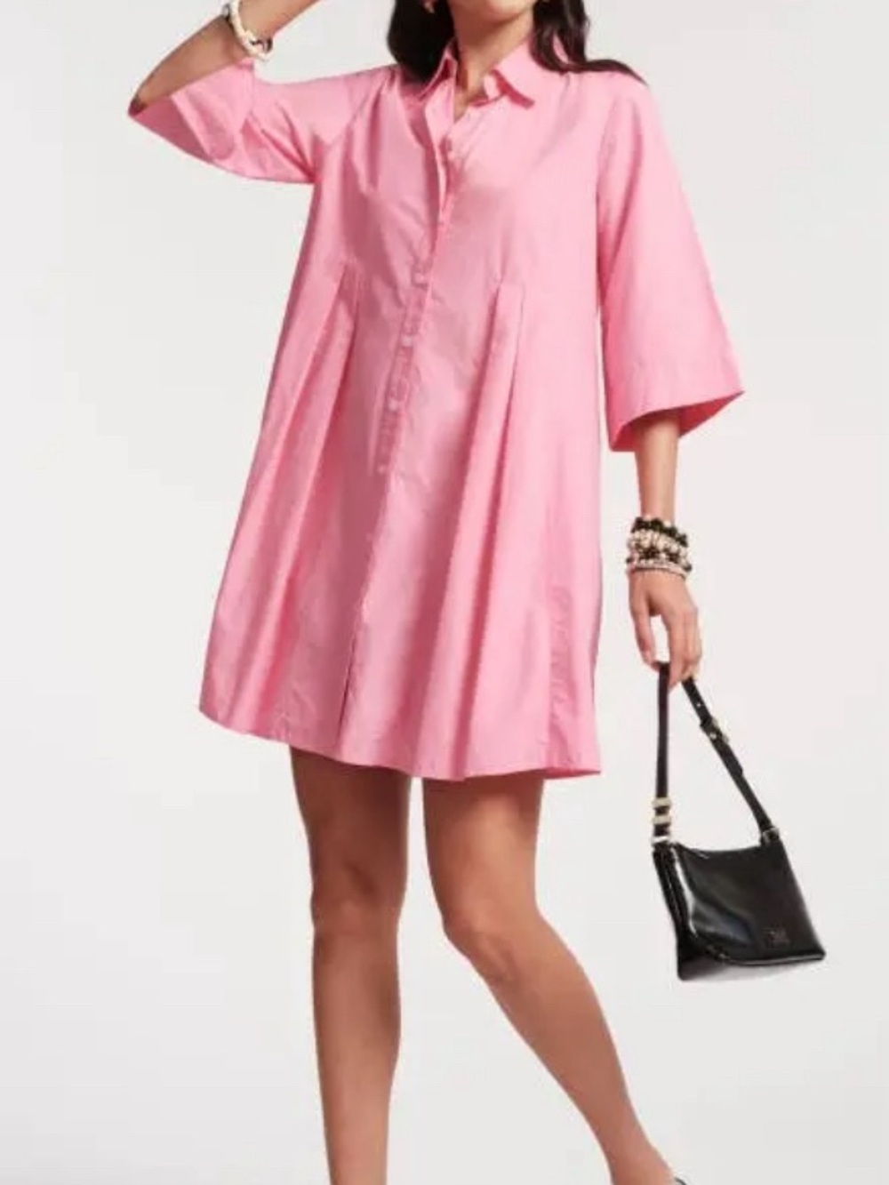 Frances Valentine Isla 100% Cotton Poplin Style Mini Shirt Dress in Pink Size: L